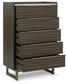 Cama Arkenton King con paneles, cómoda con espejo, cómoda y mesita de noche