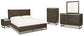 Cama Arkenton California King con paneles, cómoda con espejo, cómoda y mesita de noche