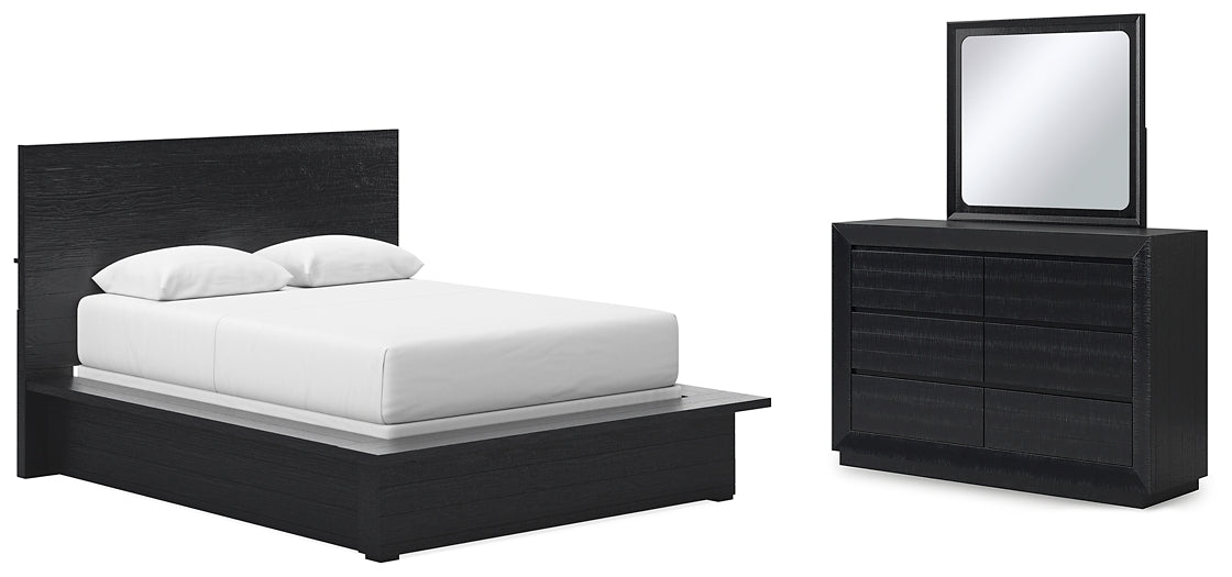 Cama Queen Londer con paneles y tocador con espejo