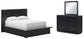 Cama Queen Londer con paneles y tocador con espejo