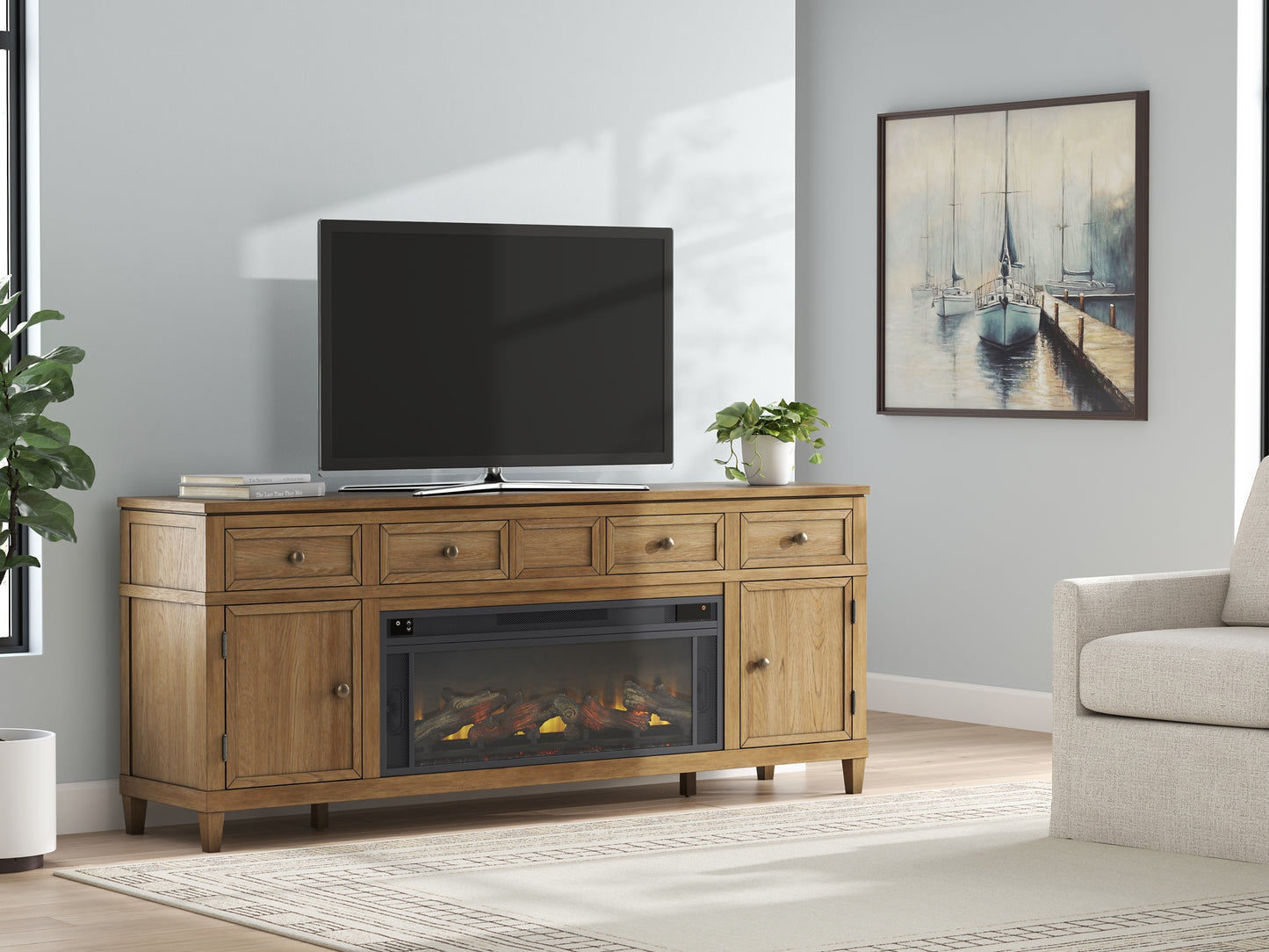 Mueble para TV Sharlance de 81" con chimenea eléctrica