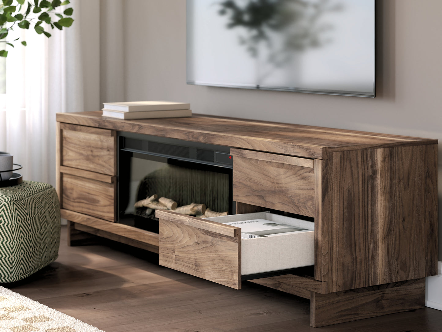 Mueble para TV Zadilyn de 72" con chimenea eléctrica