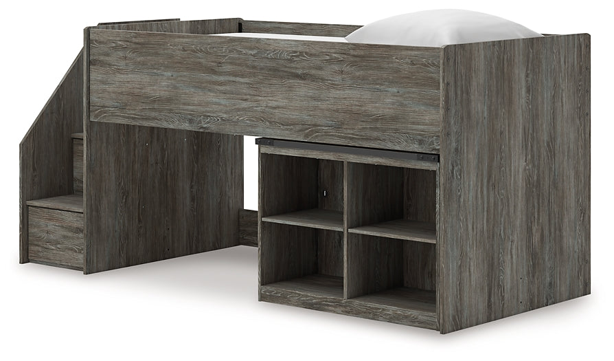 Cama alta individual Frandern con librero