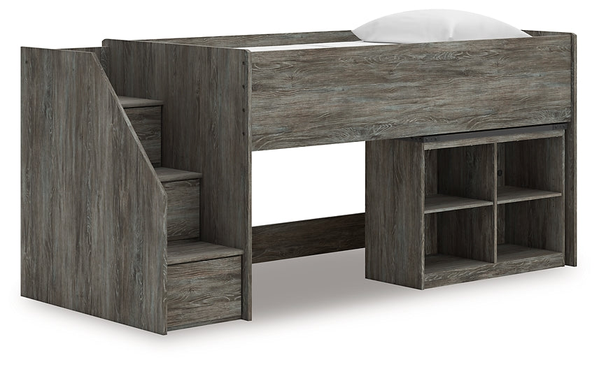 Cama alta individual Frandern con librero
