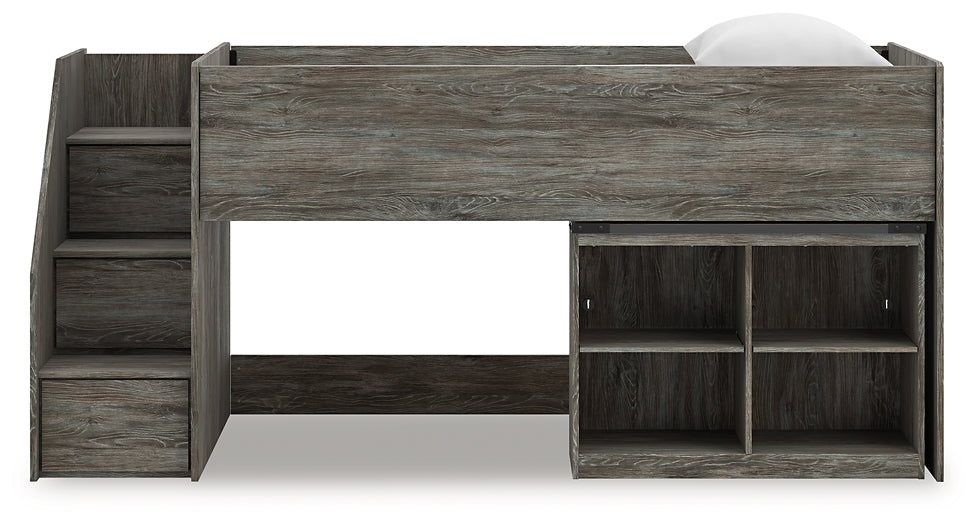 Cama alta individual Frandern con librero