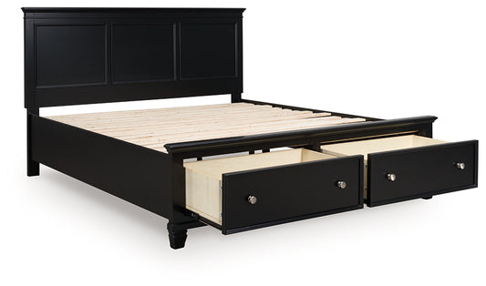 Cama King con almacenamiento y paneles Lanolee