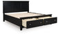Cama King con almacenamiento y paneles Lanolee