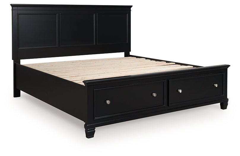 Cama King con almacenamiento y paneles Lanolee