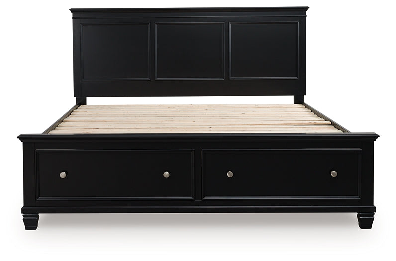 Cama King con almacenamiento y paneles Lanolee