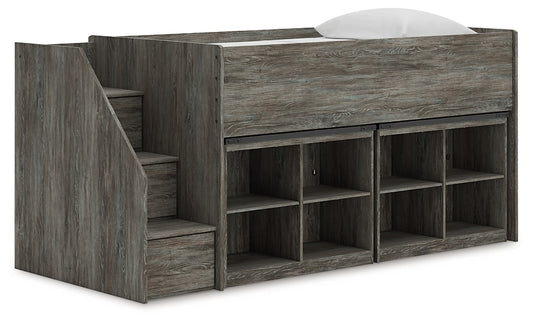 Cama alta individual Frandern con librero
