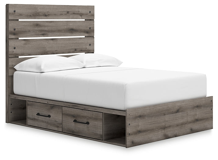 Graystorm Full Panel Bed with Storage with Mirrored Dresser