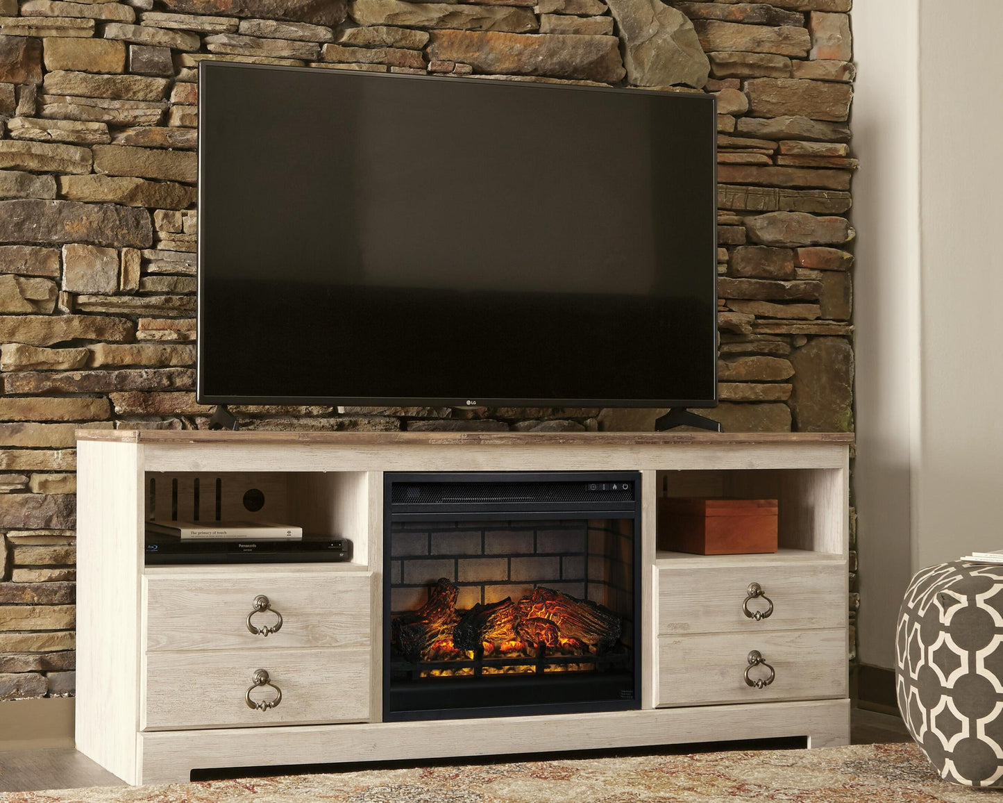 Mueble para TV Willowton de 64" con chimenea eléctrica