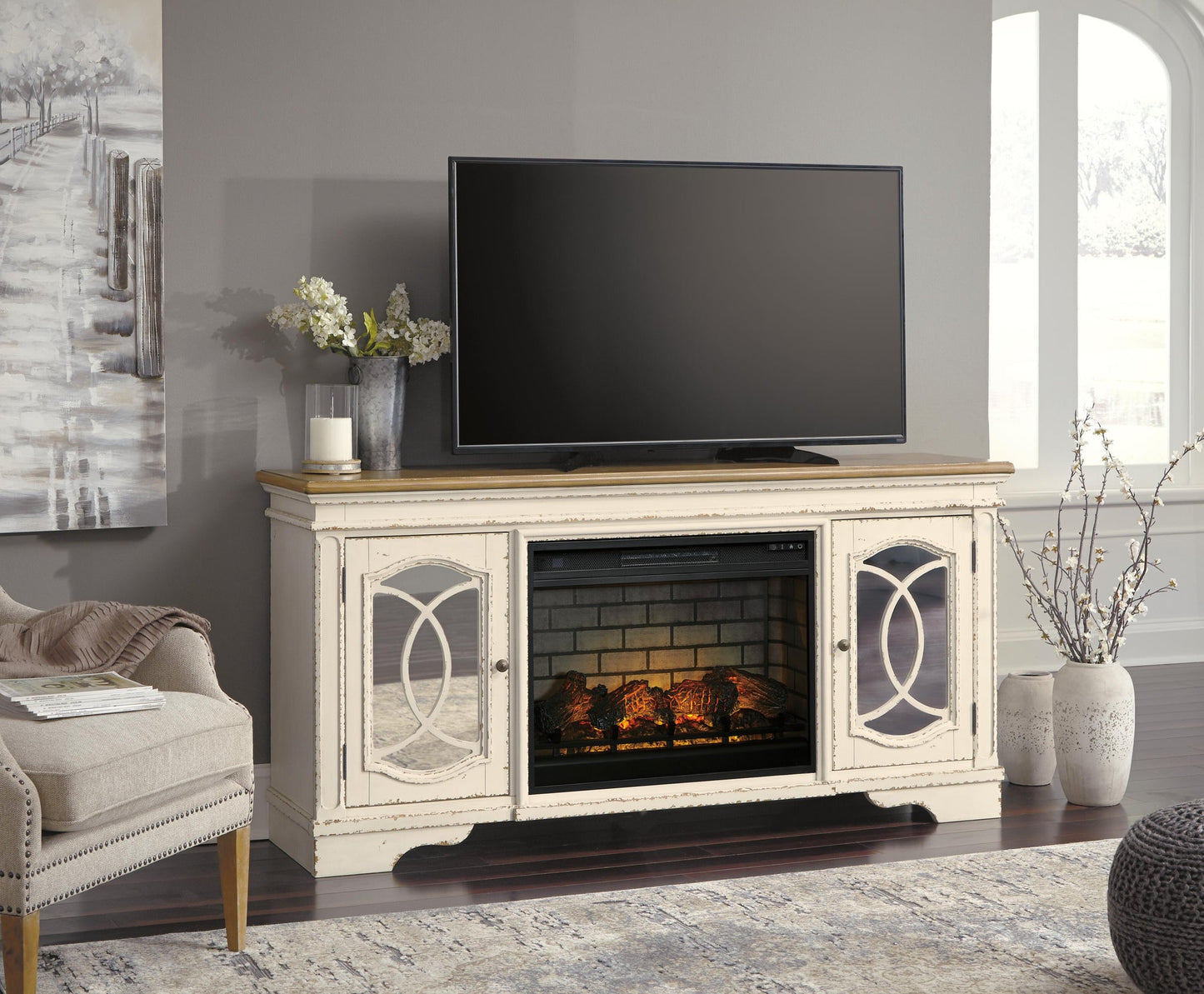 Mueble para TV Realyn de 74" con chimenea eléctrica