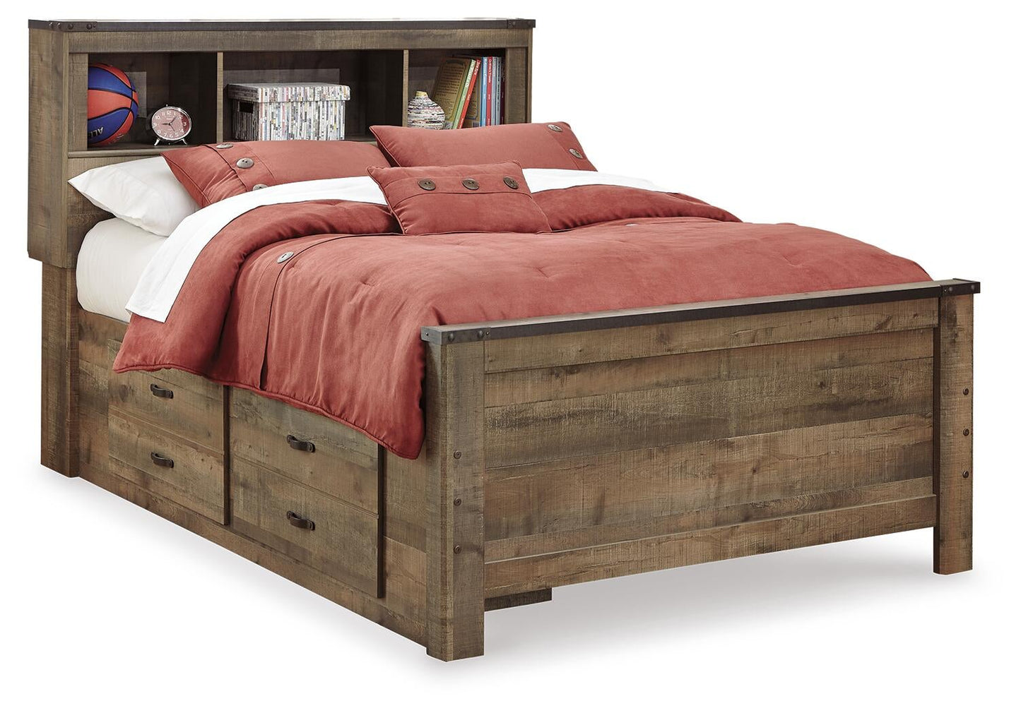 Cama con librería completa Trinell y almacenamiento en dos lados