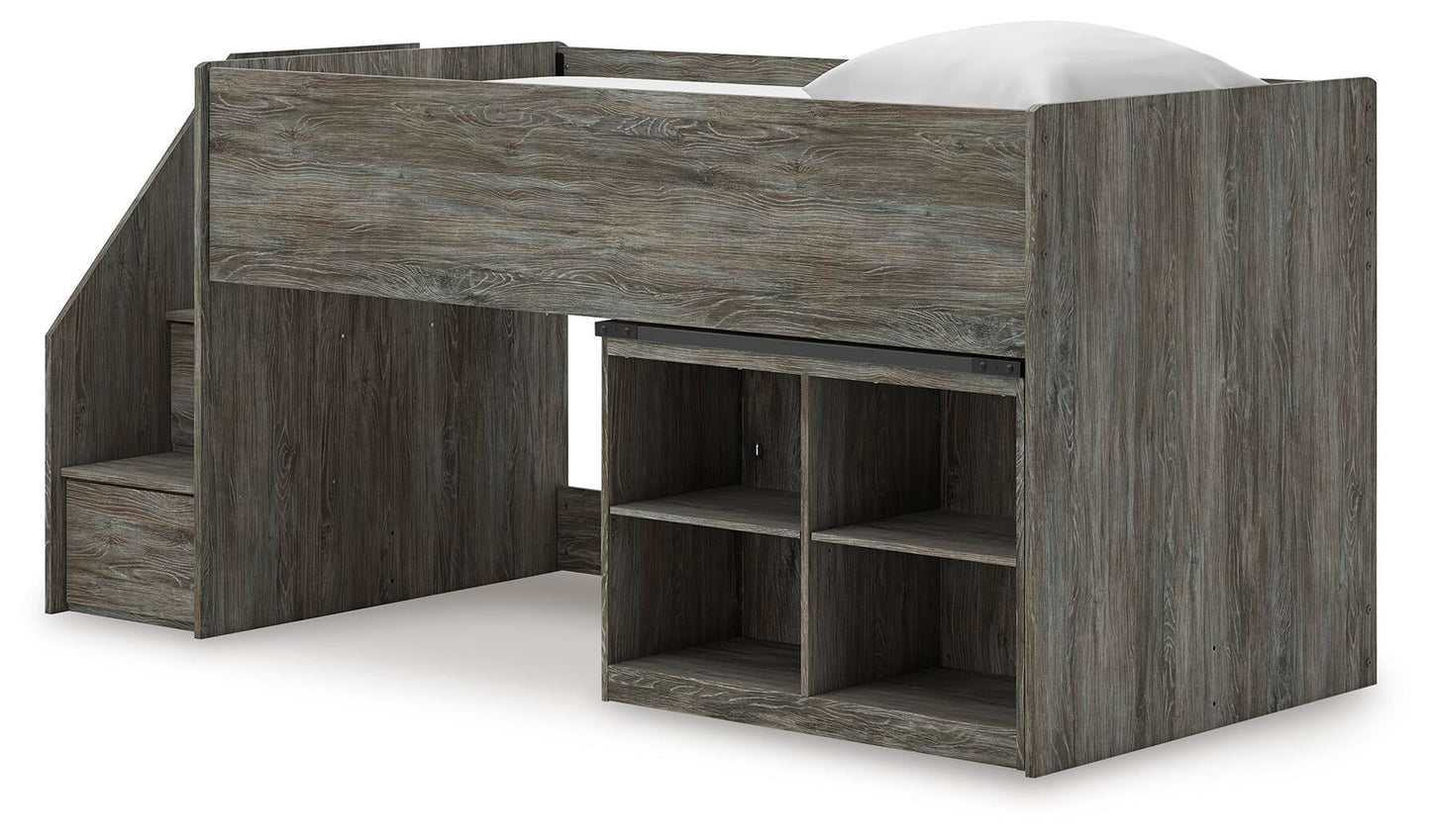 Cama alta individual Frandern con librero