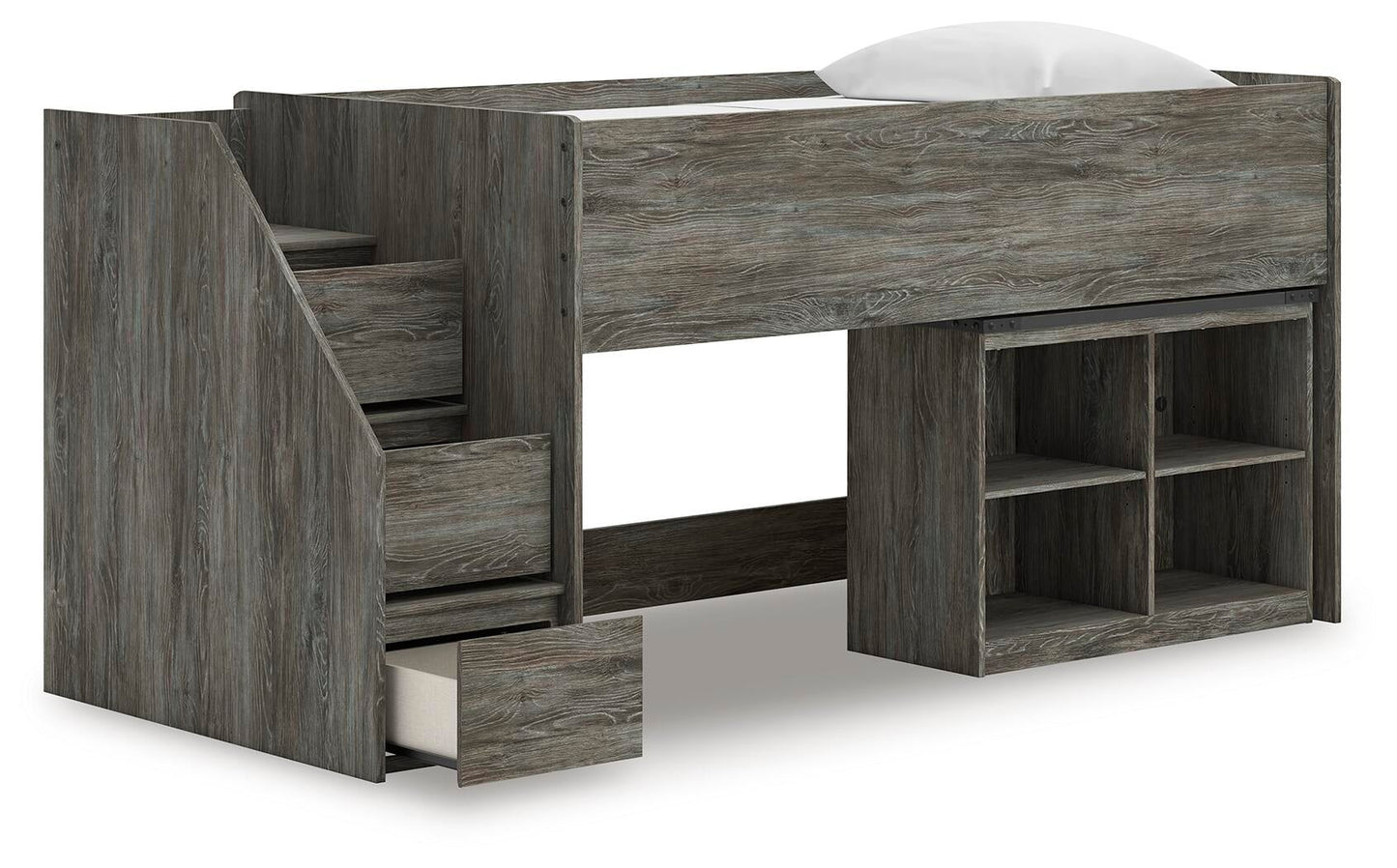 Cama alta individual Frandern con librero