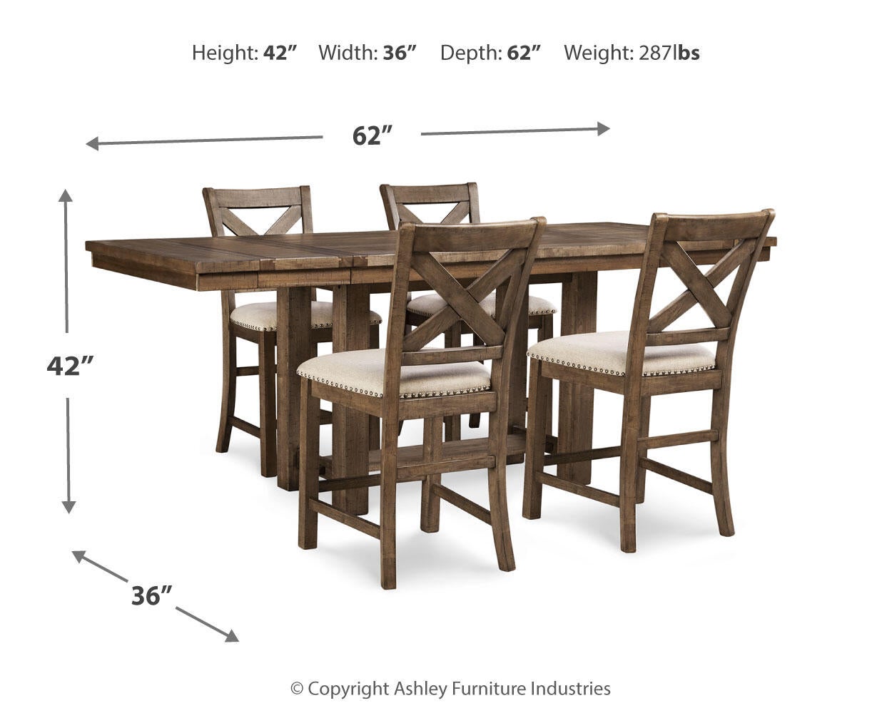 Mesa de comedor de altura de mostrador Moriville y 4 taburetes