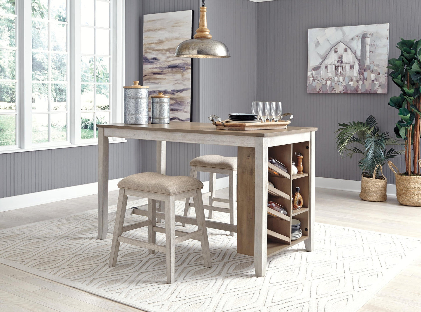 Ashley Express - Mesa de comedor Skempton de altura de mostrador y dos taburetes