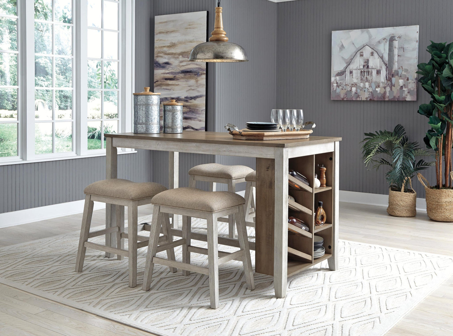 Ashley Express - Mesa de comedor Skempton de altura de mostrador y 4 taburetes