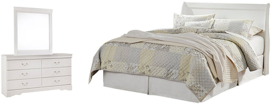 Cabecero estilo trineo Queen Anarasia con tocador con espejo