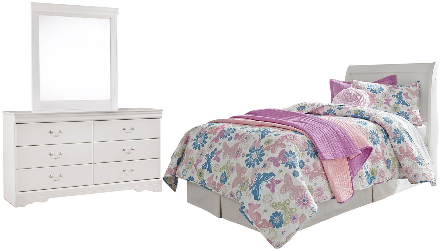 Cabecero de cama Anarasia Twin con dosel y tocador con espejo
