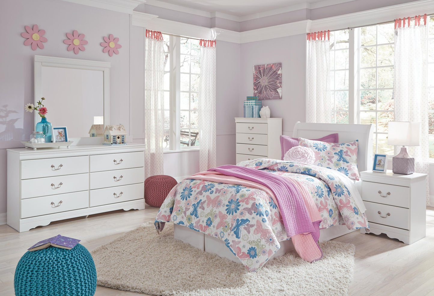 Cabecero de cama Anarasia Twin con dosel y tocador con espejo