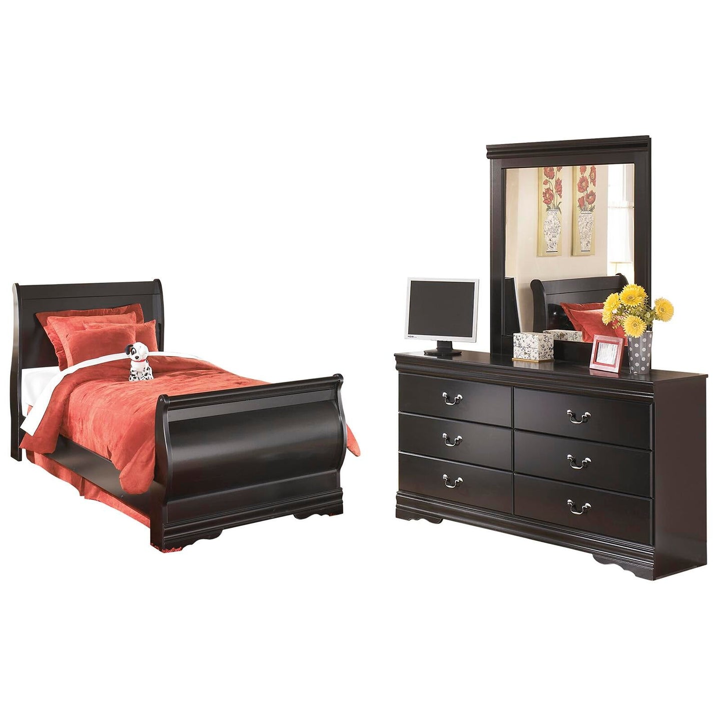 Cama de tres plazas Huey Vineyard con tocador con espejo
