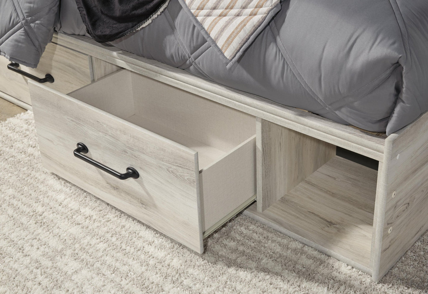 Cama doble Cambeck con 4 cajones, cómoda con espejo, cómoda y mesita de noche