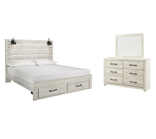 Cama King Cambeck con dos cajones y tocador con espejo