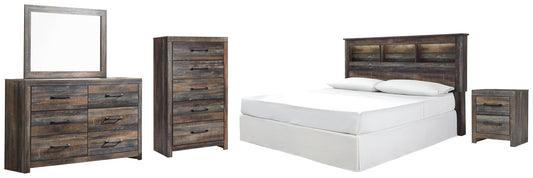 Cabecera con librería Drystan King/California King con tocador con espejo, cómoda y mesita de noche