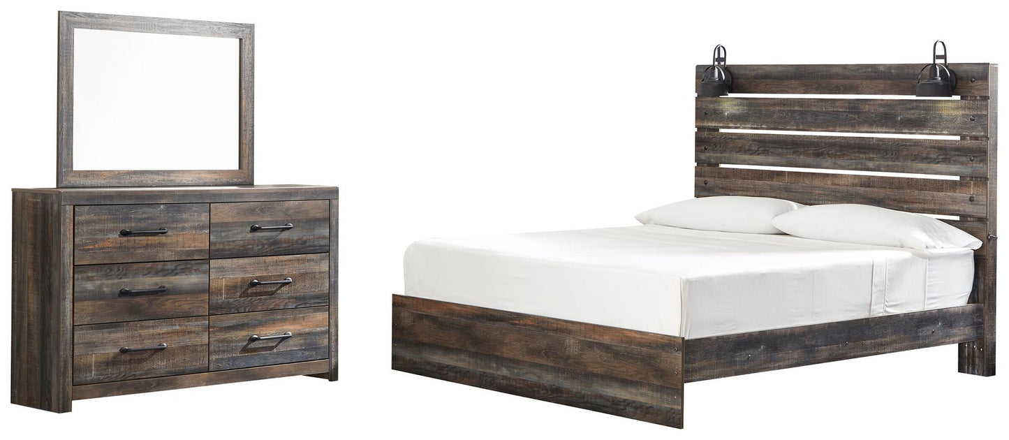 Cama Drystan King con paneles y tocador con espejo
