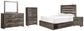 Cama Drystan Queen con 4 cajones, cómoda con espejo, cómoda y mesita de noche