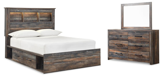 Cama con estantería completa Drystan con 4 cajones y tocador con espejo