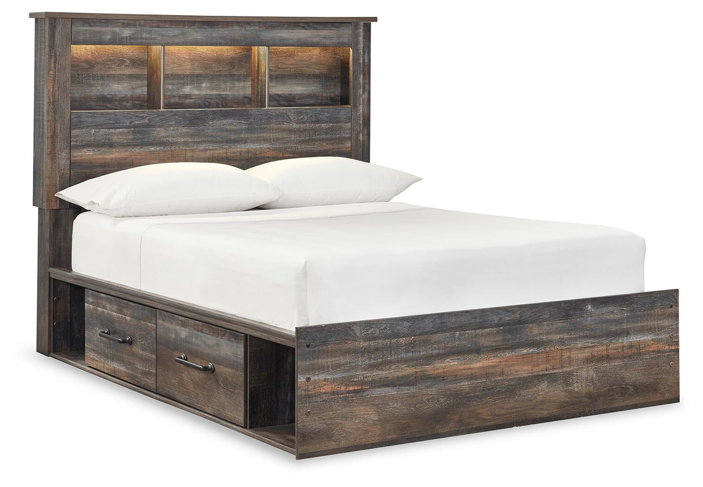 Cama con estantería completa Drystan con dos cajones y tocador con espejo