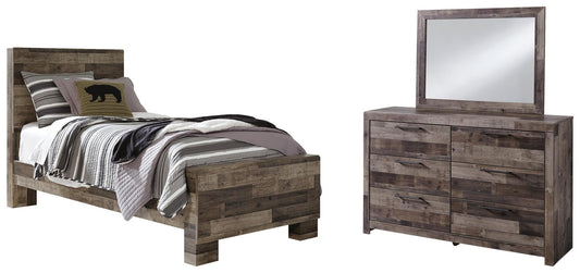 Cama individual con paneles y tocador con espejo Derekson