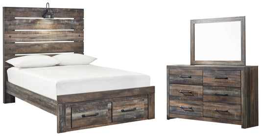 Cama Drystan de tamaño completo con dos cajones y tocador con espejo