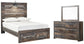 Cama Drystan de tamaño completo con dos cajones y tocador con espejo