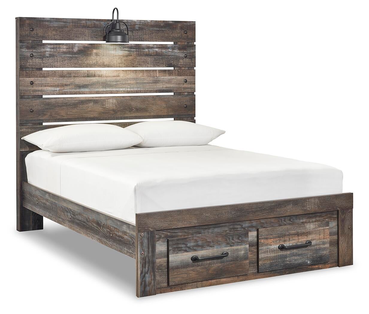 Cama Drystan de tamaño completo con dos cajones y tocador con espejo
