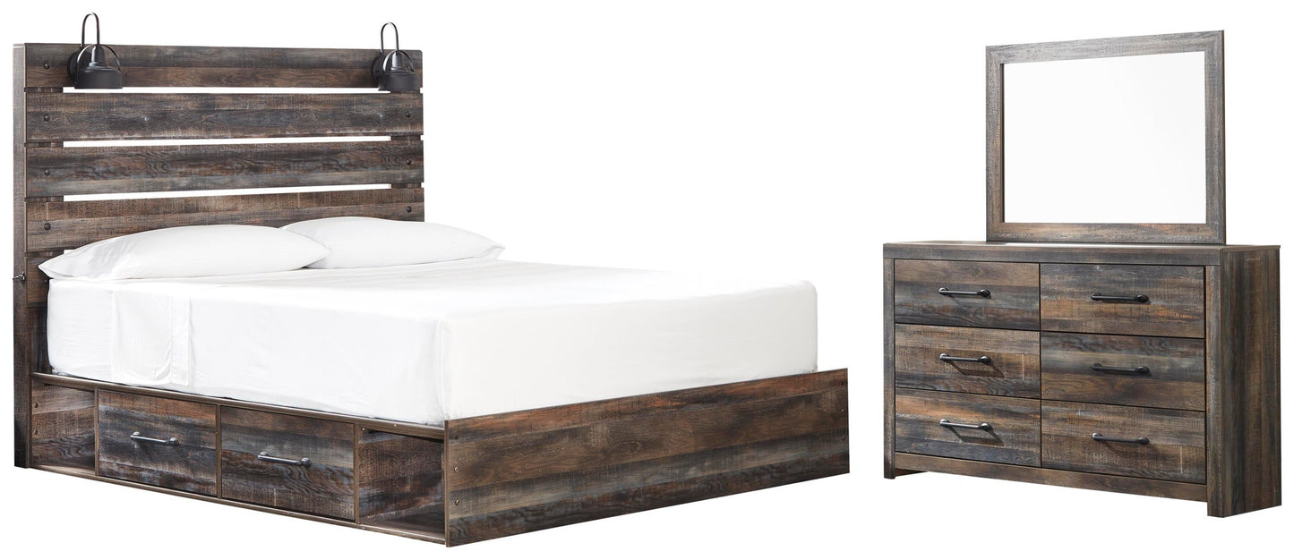 Cama Drystan King con 4 cajones y tocador con espejo