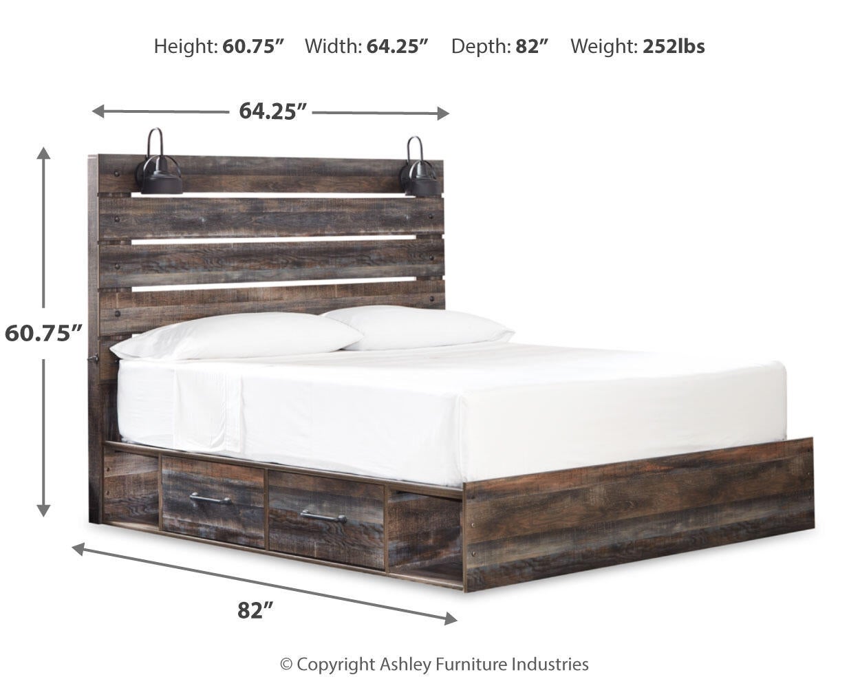 Cama Drystan King con 4 cajones y tocador con espejo