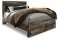 Cama Queen Derekson con dos cajones de almacenamiento, cómoda con espejo, cómoda y mesita de noche