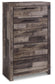 Cama Queen Derekson con dos cajones de almacenamiento, cómoda con espejo, cómoda y mesita de noche
