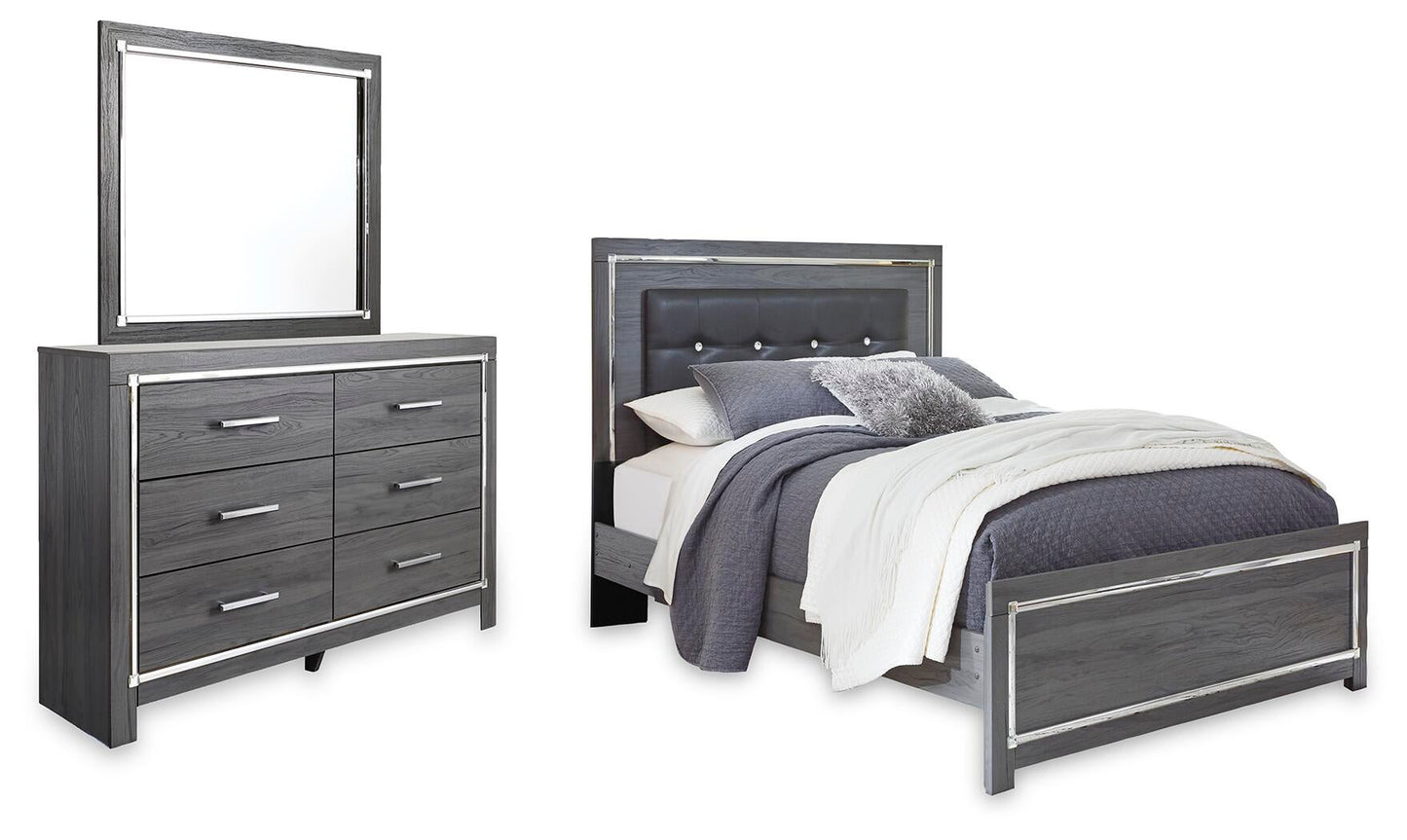 Cama Queen Lodanna con paneles y tocador con espejo