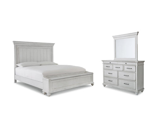 Cama Kanwyn Queen con paneles, espacio de almacenamiento y tocador con espejo