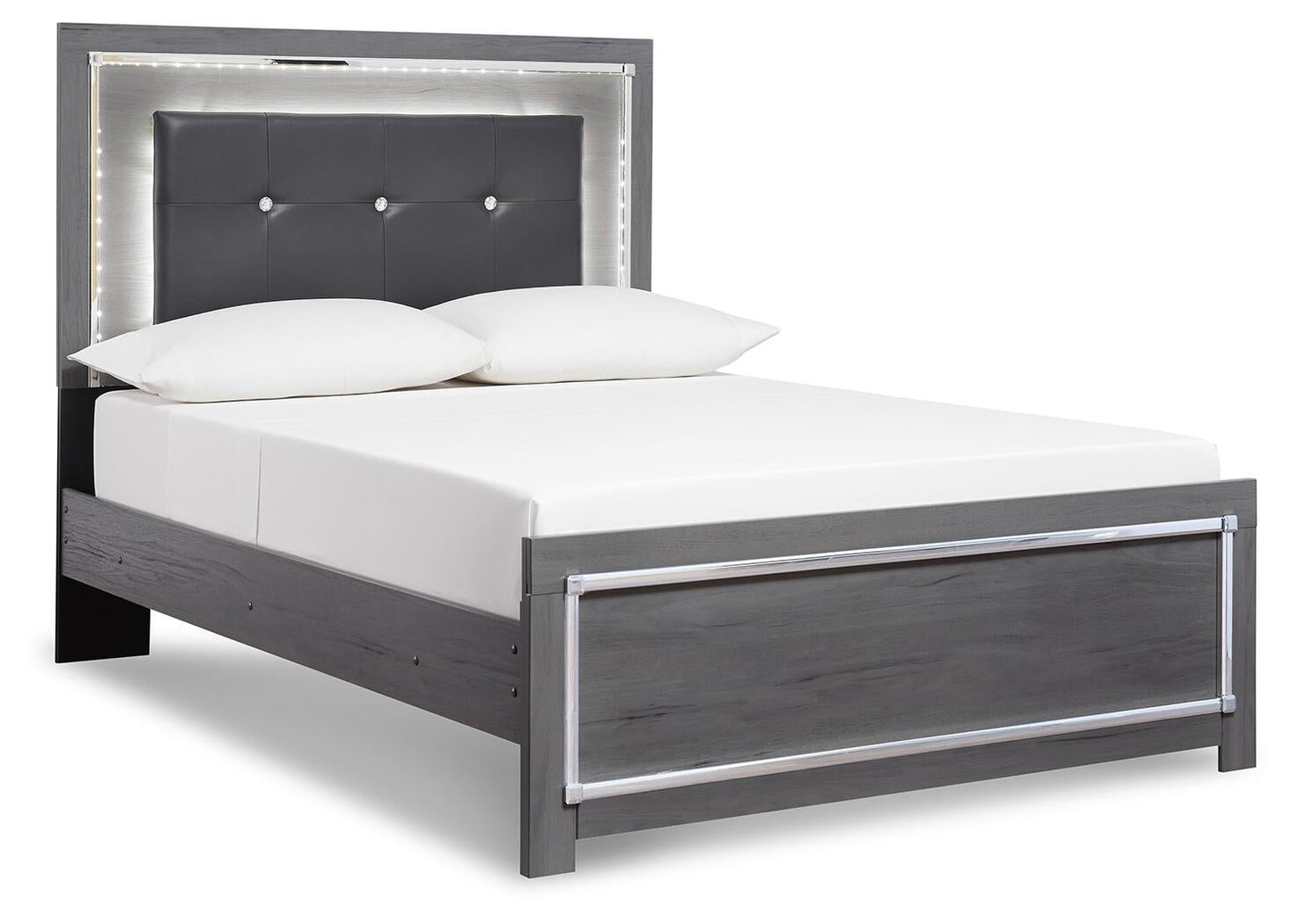 Cama Lodanna con paneles completos, tocador con espejo, cómoda y mesita de noche