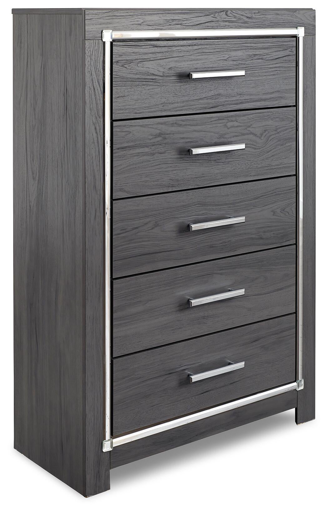 Cama Lodanna con paneles completos, tocador con espejo, cómoda y mesita de noche