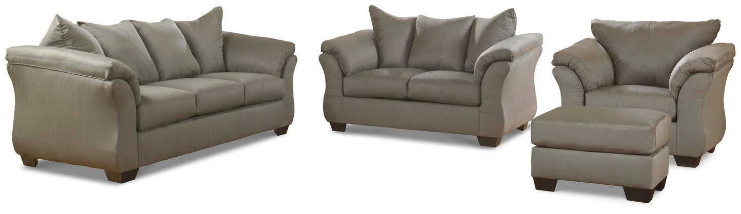 Sofá, loveseat, silla y otomana
