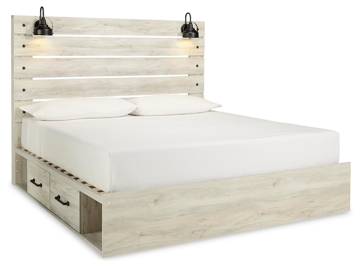 Cama King Cambeck con 4 cajones, cómoda con espejo, cómoda y mesita de noche