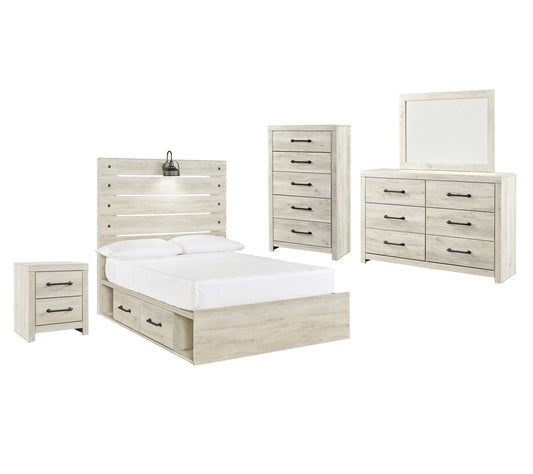 Cama completa Cambeck con 4 cajones de almacenamiento, cómoda con espejo, cómoda y mesita de noche