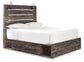 Cama Drystan Queen con dos cajones, cómoda con espejo, cómoda y mesita de noche